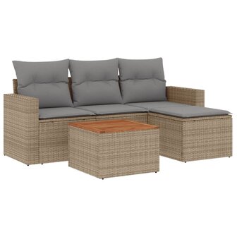5-delige Loungeset met kussens poly rattan beige