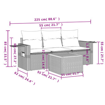 4-delige Loungeset met kussens poly rattan gemengd beige
