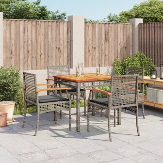 5-delige Tuinset met kussens poly rattan grijs