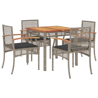 5-delige Tuinset met kussens poly rattan grijs