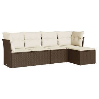 5-delige Loungeset met kussens poly rattan bruin