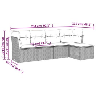 5-delige Loungeset met kussens poly rattan bruin