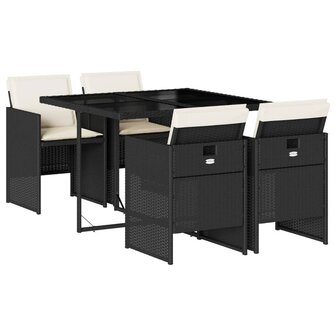 5-delige Tuinset met kussens poly rattan zwart