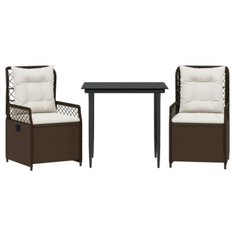3-delige Tuinset met kussens poly rattan bruin