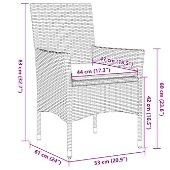 5-delige Tuinset met kussens poly rattan en glas zwart