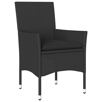 5-delige Tuinset met kussens poly rattan en glas zwart