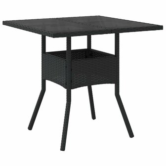5-delige Tuinset met kussens poly rattan en glas zwart