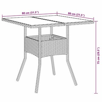 5-delige Tuinset met kussens poly rattan en glas zwart