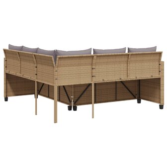 Tuinbank met tafel en kussens L-vormig poly rattan beige