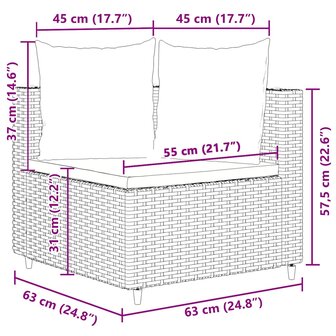 4-delige Loungeset met kussens poly rattan zwart