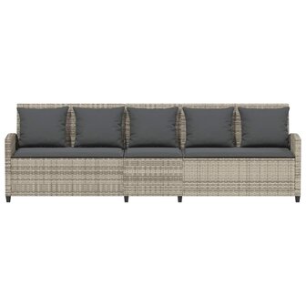 Tuinbank 5-zits met kussens poly rattan lichtgrijs