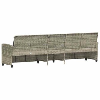 Tuinbank 5-zits met kussens poly rattan lichtgrijs