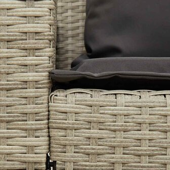 Tuinbank 5-zits met kussens poly rattan lichtgrijs