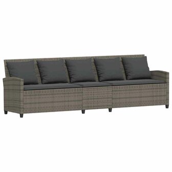 Tuinbank 5-zits met kussens poly rattan grijs