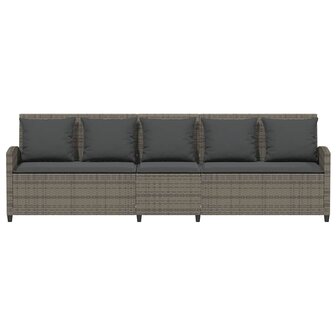 Tuinbank 5-zits met kussens poly rattan grijs