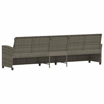 Tuinbank 5-zits met kussens poly rattan grijs