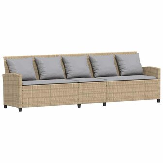 Tuinbank 5-zits met kussens poly rattan beige