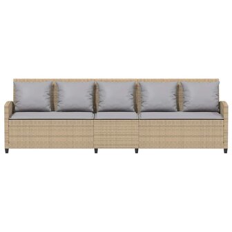 Tuinbank 5-zits met kussens poly rattan beige