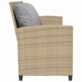 Tuinbank 5-zits met kussens poly rattan beige