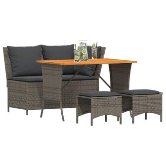 4-delige Tuinset met kussens poly rattan grijs
