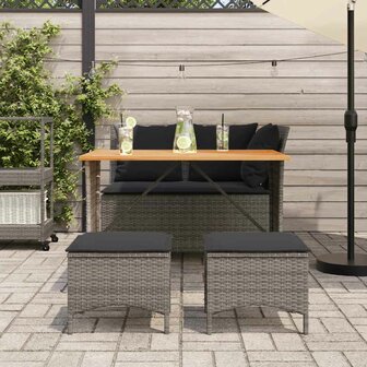 4-delige Tuinset met kussens poly rattan grijs
