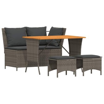 4-delige Tuinset met kussens poly rattan grijs