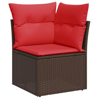 4-delige Loungeset met kussens poly rattan bruin