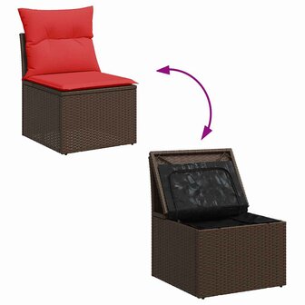 4-delige Loungeset met kussens poly rattan bruin