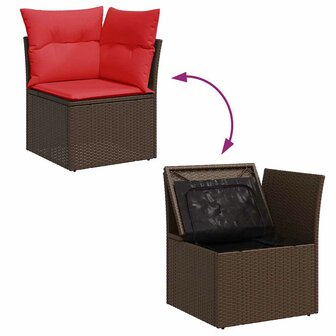 4-delige Loungeset met kussens poly rattan bruin