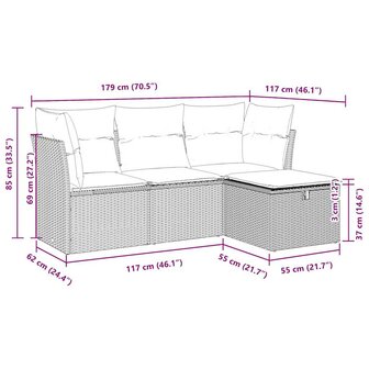 4-delige Loungeset met kussens poly rattan bruin
