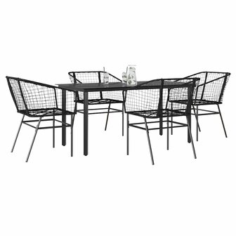5-delige Tuinset poly rattan glas zwart