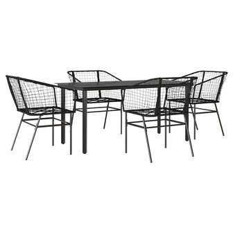 5-delige Tuinset poly rattan glas zwart