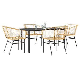 5-delige Tuinset poly rattan glas bruin