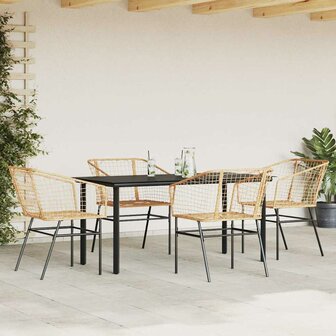 5-delige Tuinset poly rattan glas bruin