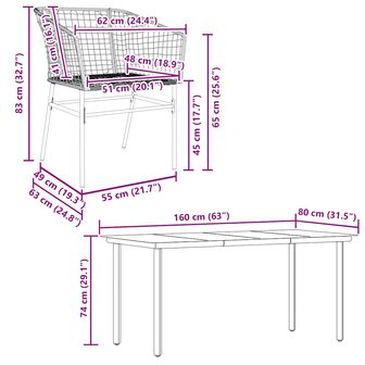 5-delige Tuinset poly rattan glas bruin