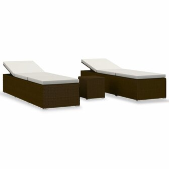 3-delige Ligbeddenset met theetafel poly rattan bruin