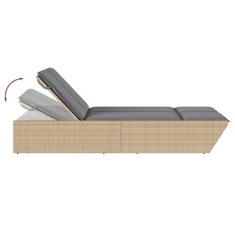 Ligbed 2-persoons met kussens poly rattan beige