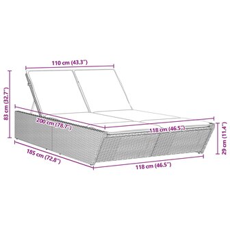 Ligbed 2-persoons met kussens poly rattan beige