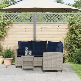 Tuinbank met tafel en kussens L-vormig poly rattan grijs