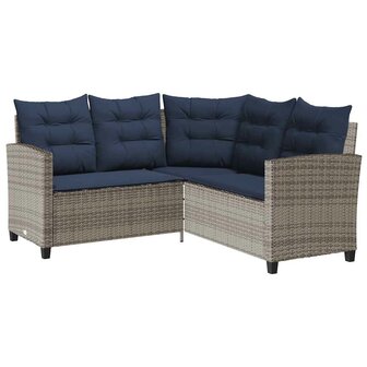 Tuinbank met tafel en kussens L-vormig poly rattan grijs