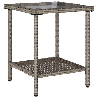 Tuinbank met tafel en kussens L-vormig poly rattan grijs