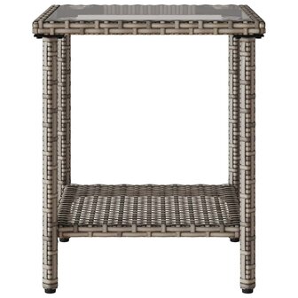 Tuinbank met tafel en kussens L-vormig poly rattan grijs