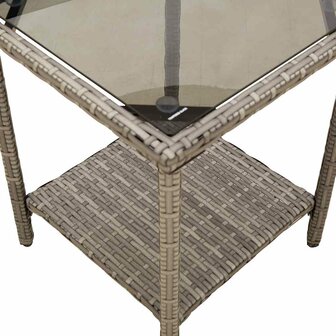 Tuinbank met tafel en kussens L-vormig poly rattan grijs