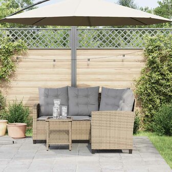 Tuinbank met tafel en kussens L-vormig beige poly rattan