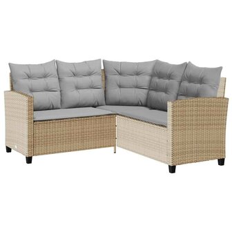 Tuinbank met tafel en kussens L-vormig beige poly rattan