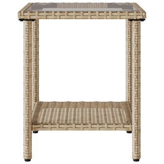Tuinbank met tafel en kussens L-vormig beige poly rattan
