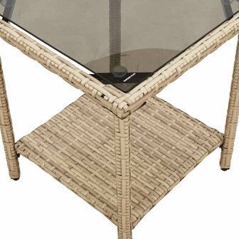 Tuinbank met tafel en kussens L-vormig beige poly rattan