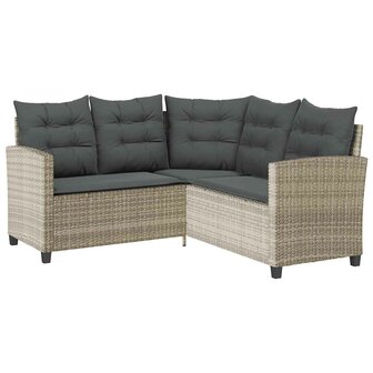 Tuinbank met tafel en kussens L-vormig poly rattan lichtgrijs
