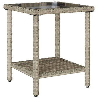 Tuinbank met tafel en kussens L-vormig poly rattan lichtgrijs