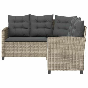 Tuinbank met tafel en kussens L-vormig poly rattan lichtgrijs